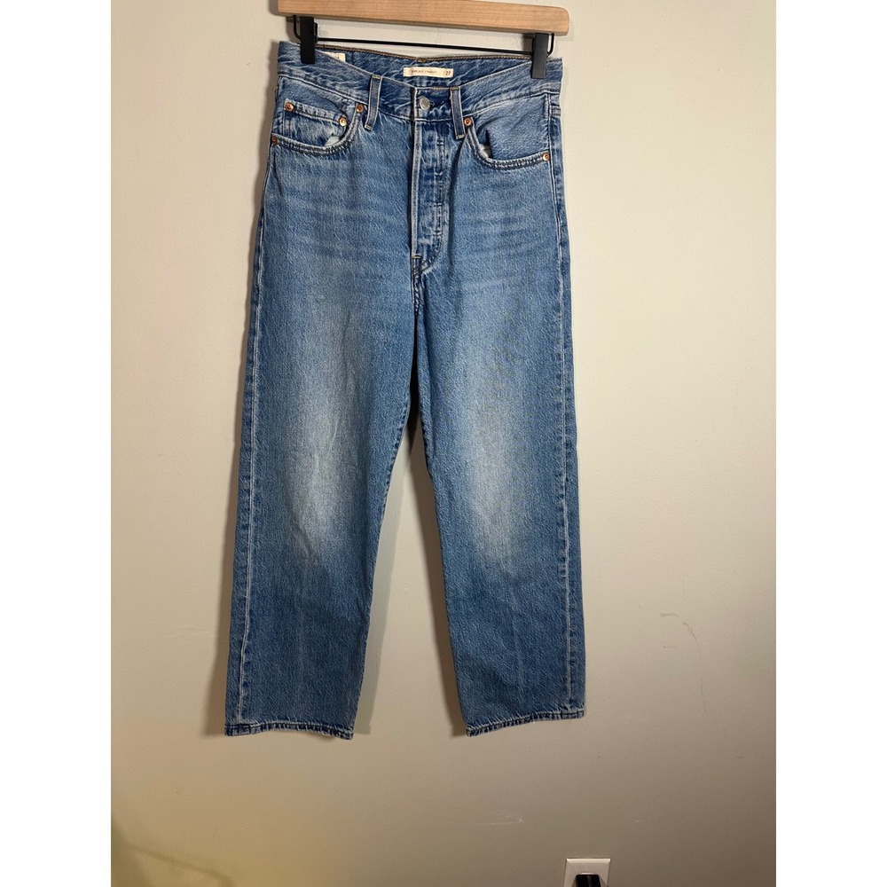 Levis Premium Ribcage Straight Leg Jeans Medium Wash Blue Size 27 High Rise